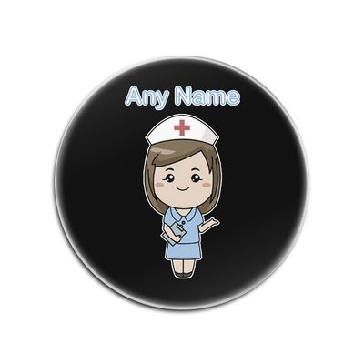 Personalized Gift Set of 4 Round Glossy Coasters for Nurses, Light Blue Dress, Healthcare Service Color, Custom Name – National