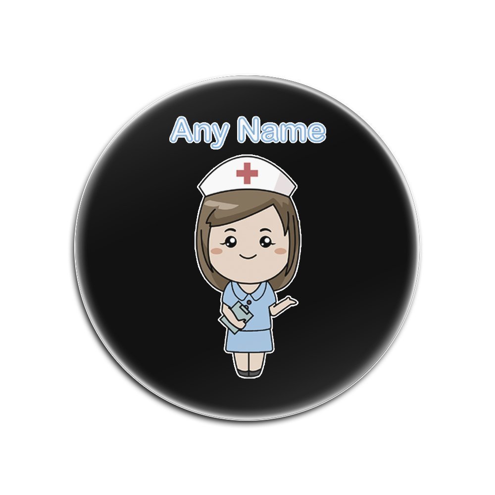 Personalized Gift Set of 4 Round Glossy Coasters for Nurses, Light Blue Dress, Healthcare Service Color, Custom Name – National