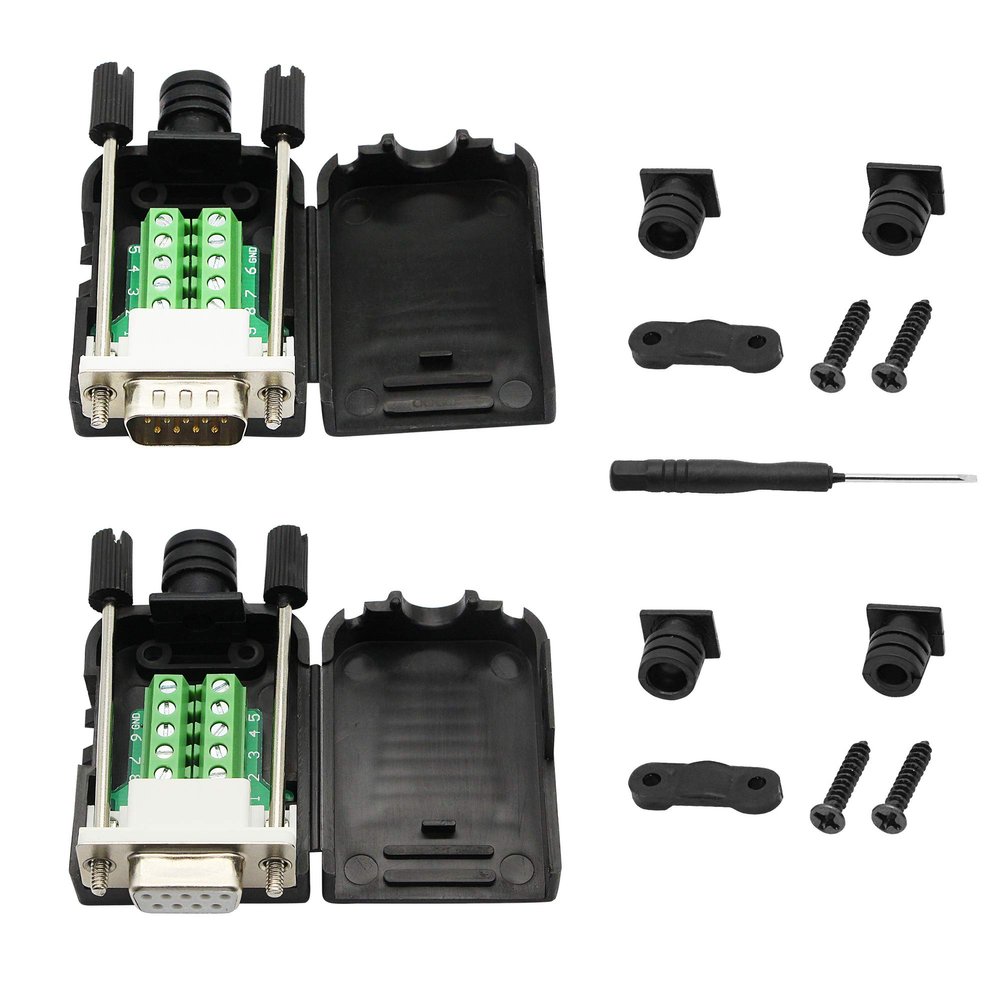 CERRXIAN DB9 RS-232 Serial Adapter, Male-to-Female, 1 Pair, White Screw-Terminal Plug