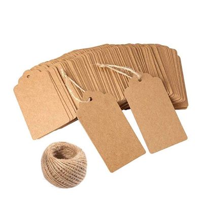MUXItrade Valentine's Day Gift Tags, 100-Pack, 4.5 x 9 cm, Kraft Paper, with 30 m Jute Twine