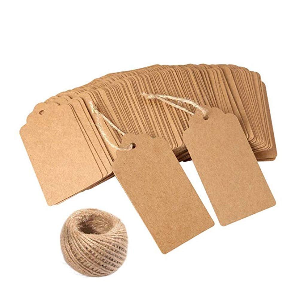 MUXItrade Valentine's Day Gift Tags, 100-Pack, 4.5 x 9 cm, Kraft Paper, with 30 m Jute Twine