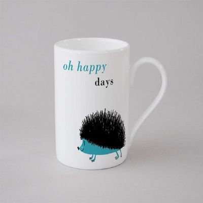 Oh Happy Days Hedgehog Small Fine Porcelain Mug, Turquoise