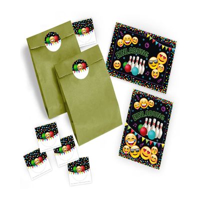 12 Kids' Bowling Birthday Invitations with Envelopes, Party Bags & Stickers