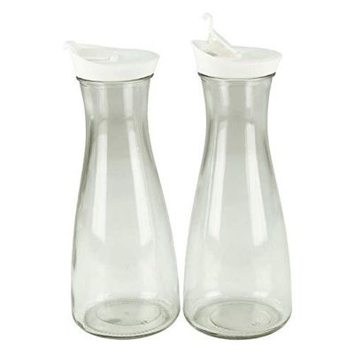 Glass Carafe with Lid, 1 Liter, 2 Pieces, White/White