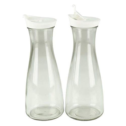 Glass Carafe with Lid, 1 Liter, 2 Pieces, White/White