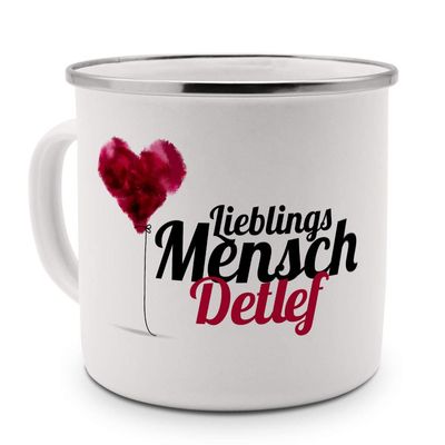 printplanet Enamel Mug with Name Detlef – Metal Mug with “Favorite Person” Design, Nostalgic Camping Mug, Silver