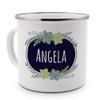 printplanet Angela Personalized Enamel Mug, Flowers Design, Silver view 1