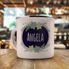 printplanet Angela Personalized Enamel Mug, Flowers Design, Silver view 2
