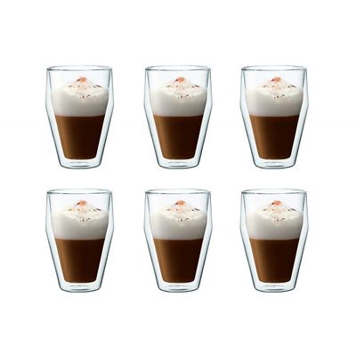 Bodum 10482-10-12 Tilis Set of 6 Double-Wall Glasses, Stackable, Clear, 0.35 L