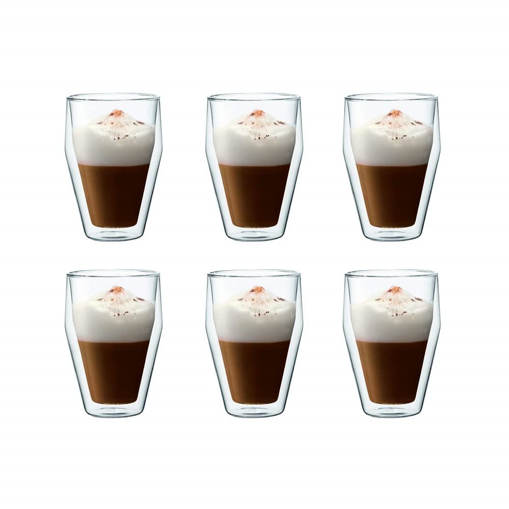 Bodum 10482-10-12 Tilis Set of 6 Double-Wall Glasses, Stackable, Clear, 0.35 L