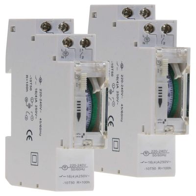 2-Pack Analog Daily Timer Switches for Panel Mounting, 24 Hours, 15-Minute Increments, 230 V