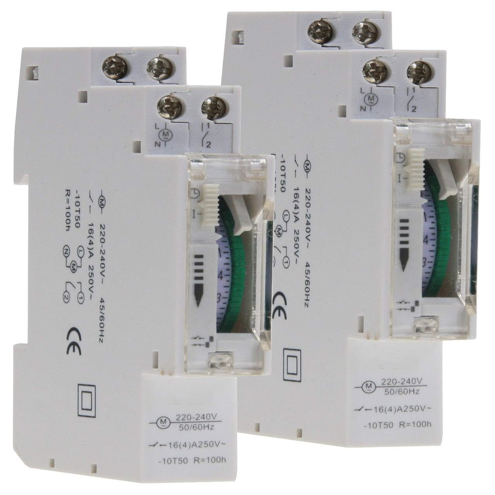 2-Pack Analog Daily Timer Switches for Panel Mounting, 24 Hours, 15-Minute Increments, 230 V