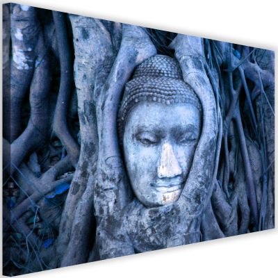Feeby Buddha Canvas Wall Art, 120 x 80 cm, Blue Abstract Print