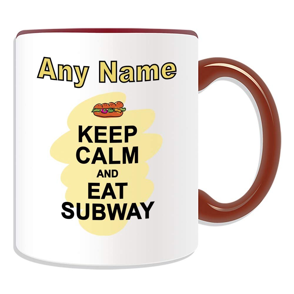 UniGift Mug “Keep Calm Eat Subway” with Colored Handle, Personalized
