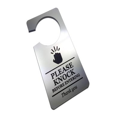 OriginDesigned Door Sign “Please Knock Before Entering Do Not Disturb,” Silver-Effect Acrylic