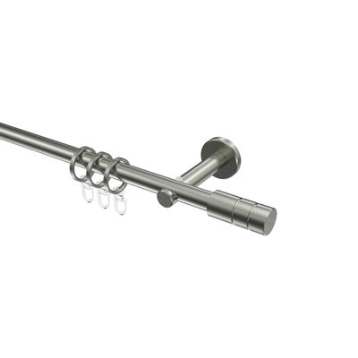 INTERDECO 16 mm Curtain Rod, Metal, Stainless Steel Look, Wall-Mounted, Type 10163001, 100 cm