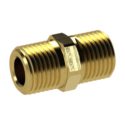 RIEGLER 135010-MS252R12 Double-Thread Nipple, R 1 Male, R 2 Male, 62 mm Wrench Size, Brass, 1 pc.