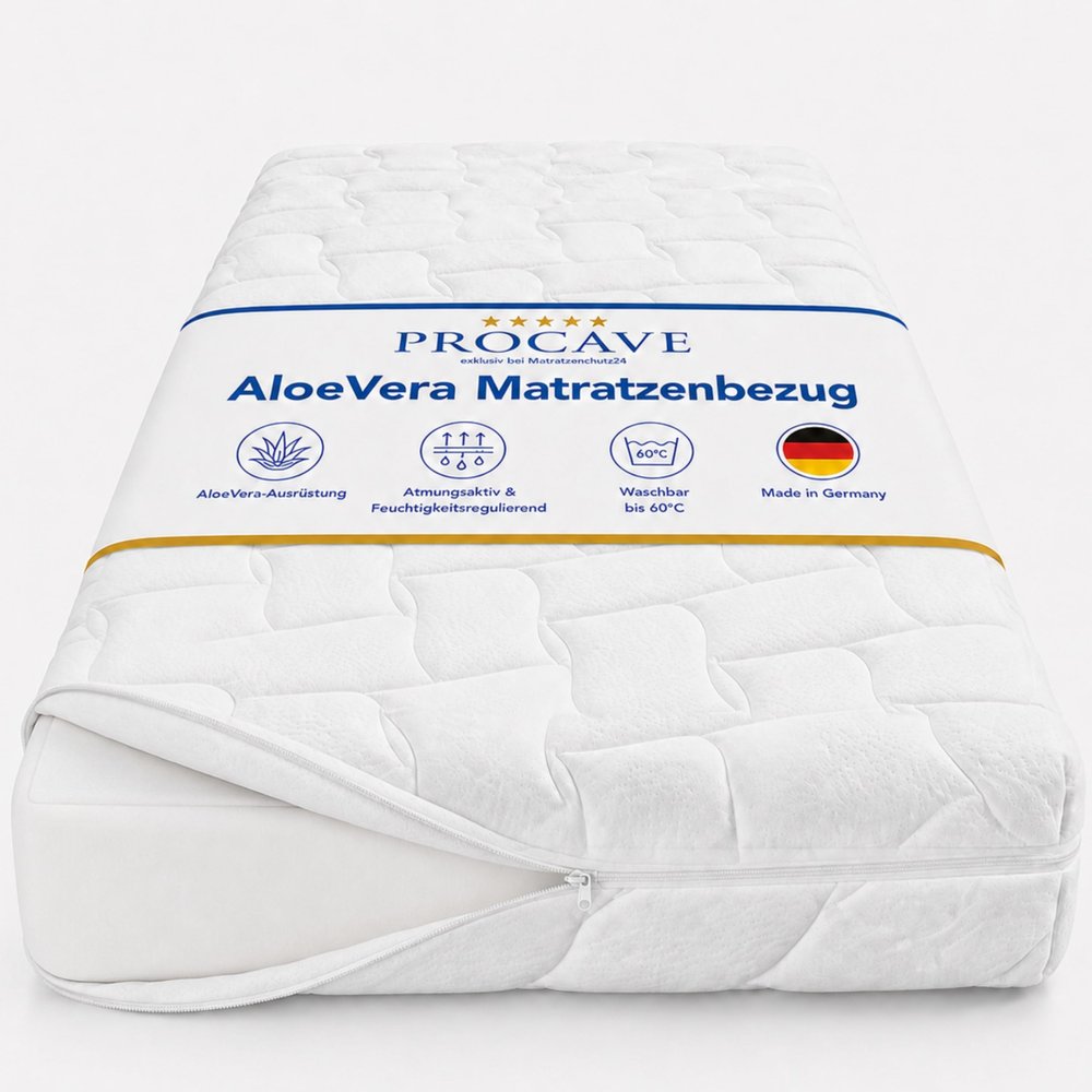 PROCAVE Aloe Vera Quilted Mattress Cover with 4-Sided Zipper and 4 Handles, Made in Germany, 55 x 82.7 in for 6.7 in Mattresses