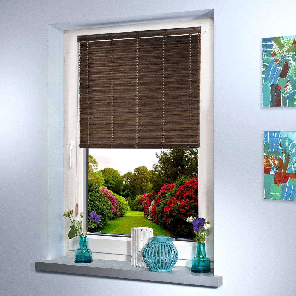 Custom-Made Real Wood Venetian Blind, 25 mm Slats, Clamp-Fit, 190 x 155 cm, Pitch Pine
