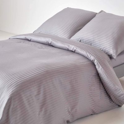 Homescapes 3-Piece Damask Bedding Set, Silver Gray, Egyptian Cotton with Satin Stripes, 240 x 220 cm