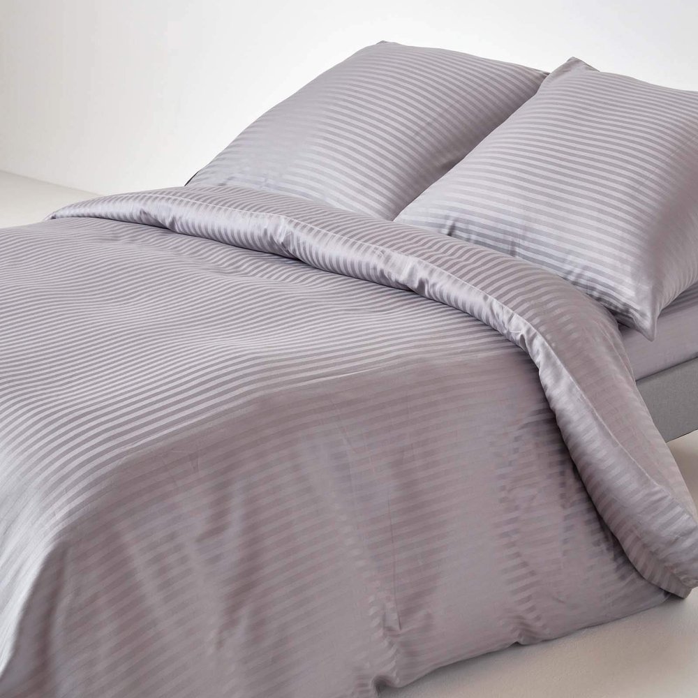Homescapes 3-Piece Damask Bedding Set, Silver Gray, Egyptian Cotton with Satin Stripes, 240 x 220 cm