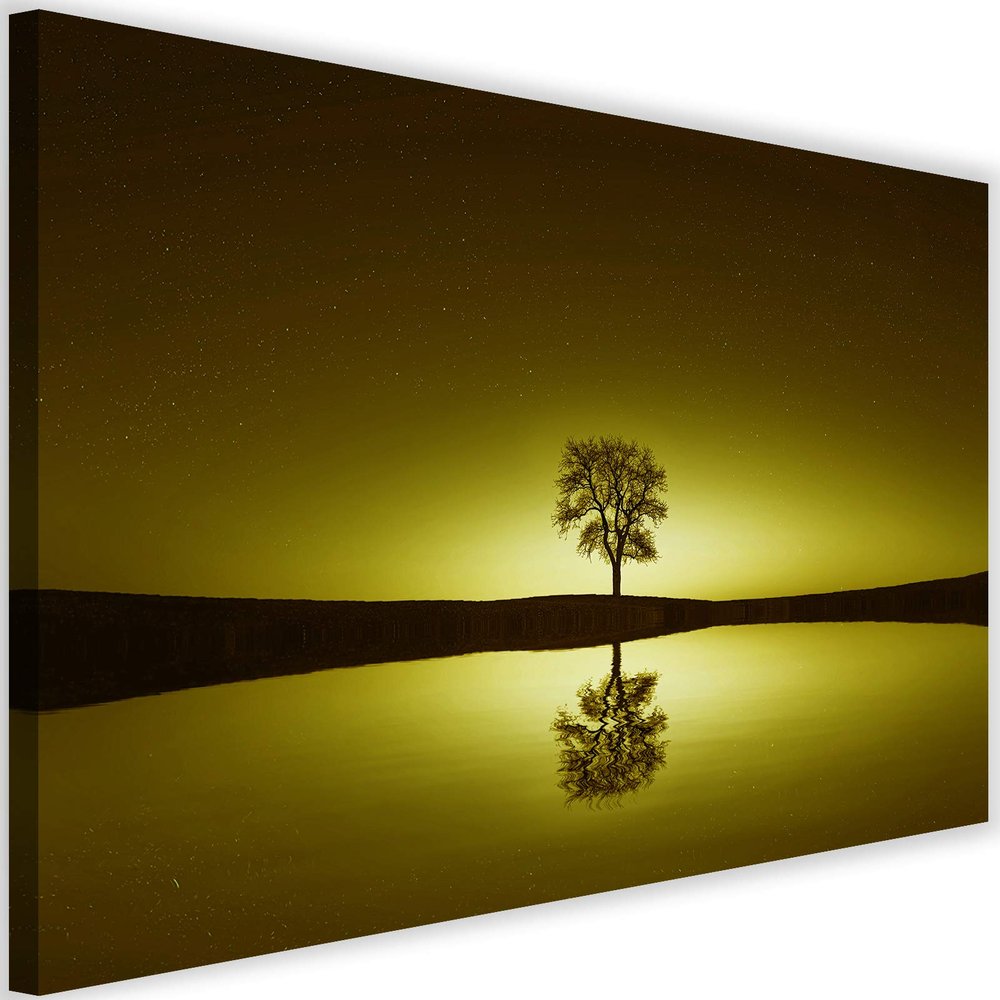 Feeby Tree Canvas Print 90 x 60 cm - Abstract Yellow Water