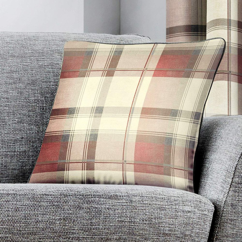 Fusion Home Furnishings Balmoral Check Cushion Cover, 100% Cotton, Blush Pink, 43 x 43 cm (Pack of 1)