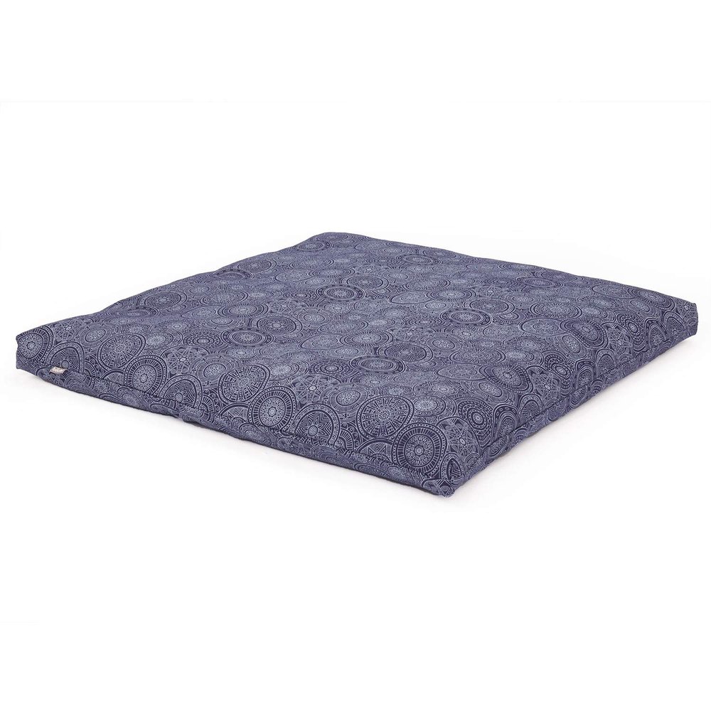 Bodhi ZABUTON Meditation Mat | Maharaja Collection | Patterned Yoga Mat with Washable 100% Cotton Cover | 80 x 80 x 5 cm | Dark Blue/Mandala