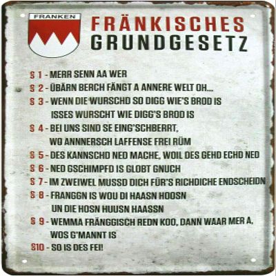 Tin Sign 20 x 30 cm, "Franconian Law" Fun Saying, Bar/Pub, Home & Garden Gift