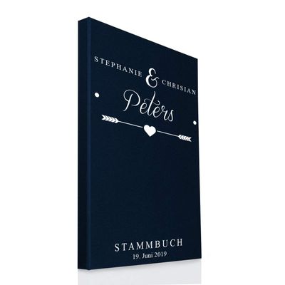 Hochzeitideal Family Register Book A4, Personalized, No. 133, Dark Blue Bookbinder Linen