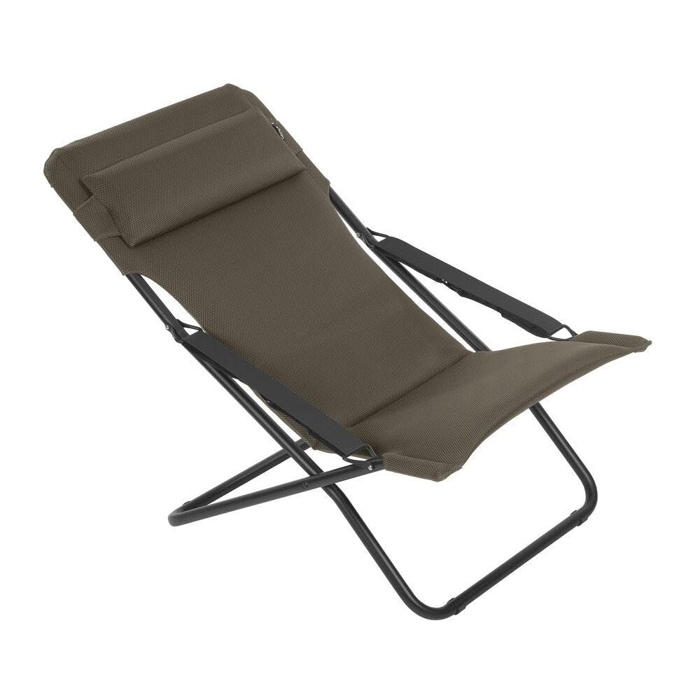 LAFUMA MOBILIER TRANSABED Padded Multi-Position Sun Lounger, AirComfort Fabric, Brown Taupe