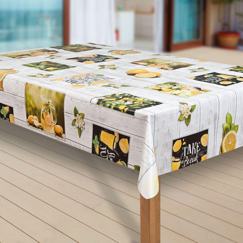 Vinyl Tablecloth, Lemon Tree Pattern, Yellow, 80 x 120 cm