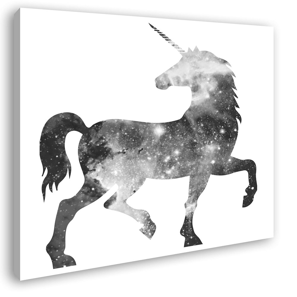 Galaxy Unicorn Canvas Wall Art, Magical Space Design, 60 x 60 cm, Black & White XXL Print