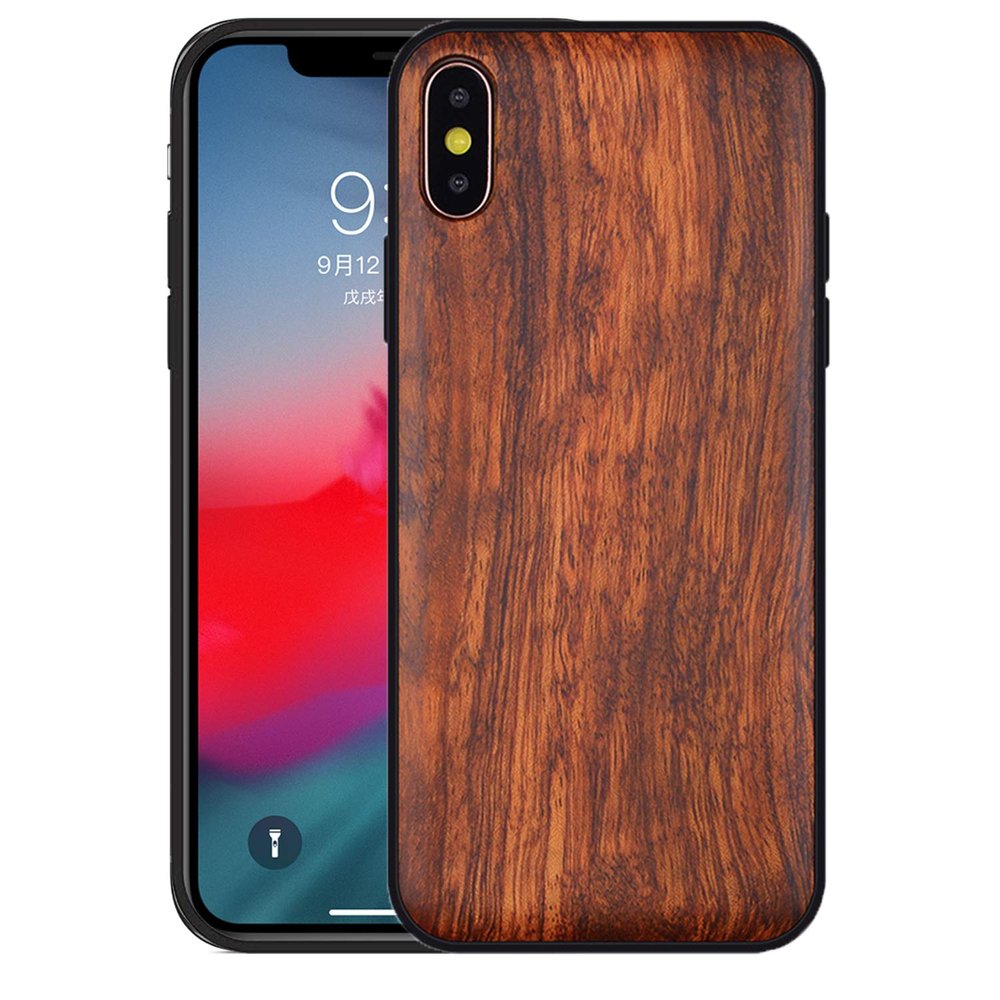 Boogice Rosewood Wood Case for iPhone X/XS, Slim Shock-Resistant Hybrid Case
