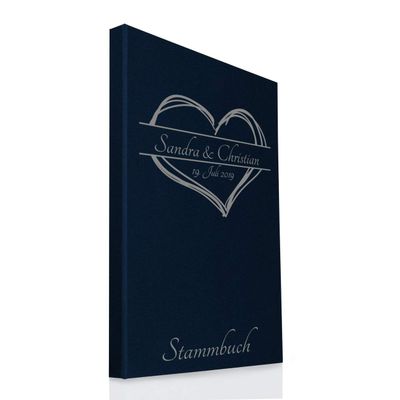 Hochzeitideal Family Register A4, Personalized, Linen Cover No. 161 (Dark Blue)