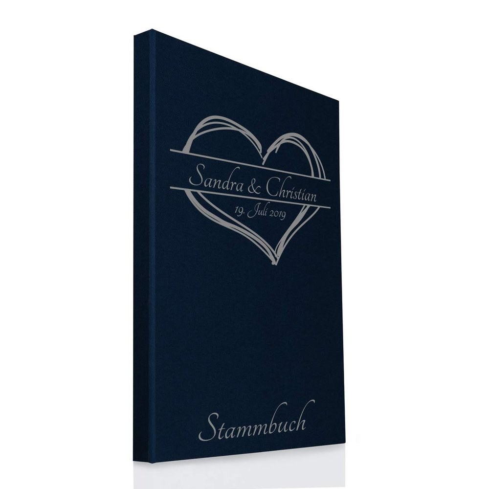 Hochzeitideal Family Register A4, Personalized, Linen Cover No. 161 (Dark Blue)