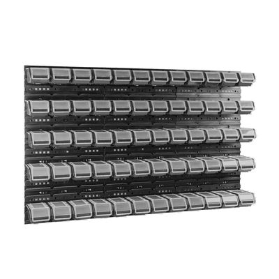 60 Lidded Storage Boxes + Wall Rack 120 x 80 cm, Stackable Bins, Black