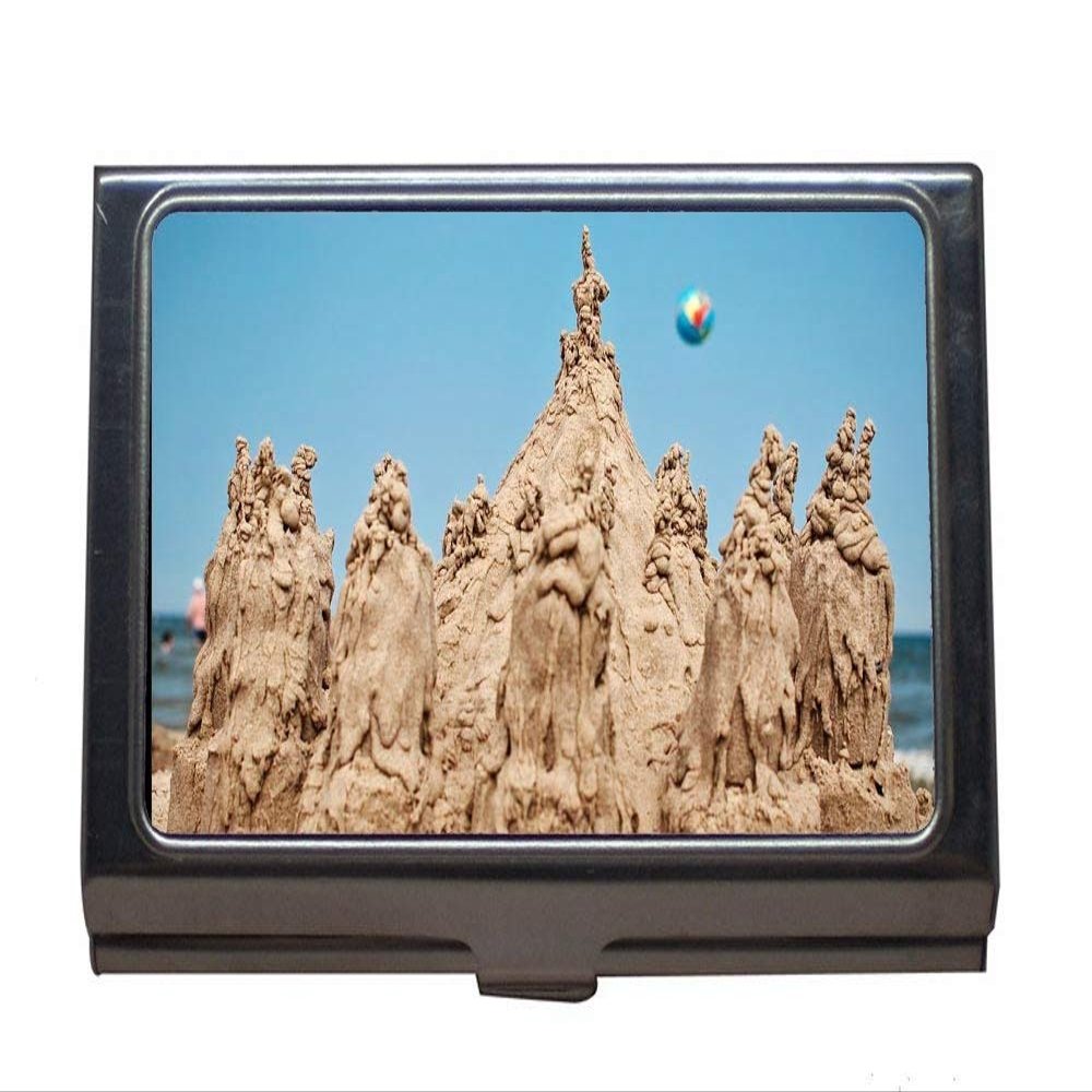 Professional Stainless Steel Business Card Holder, Beach Wedding Bird’s-Eye View, Silver 0117