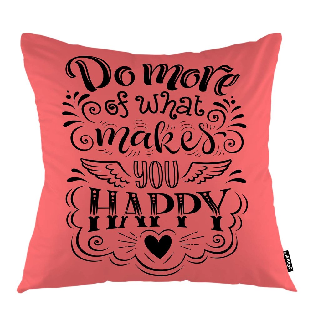 oFloral Decorative Pillow Cover with Motivational Quote, Signboard and Calligraphy Letter, Square, 45.7 x 45.7 cm