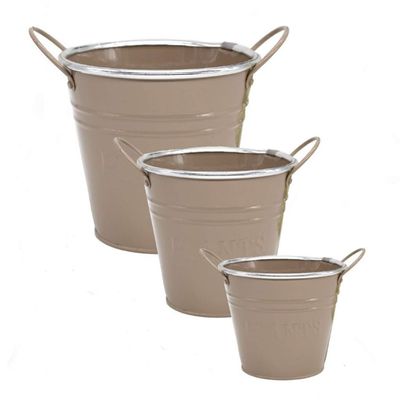 Backbayia Khaki Metal Bucket Planter for Home and Plants