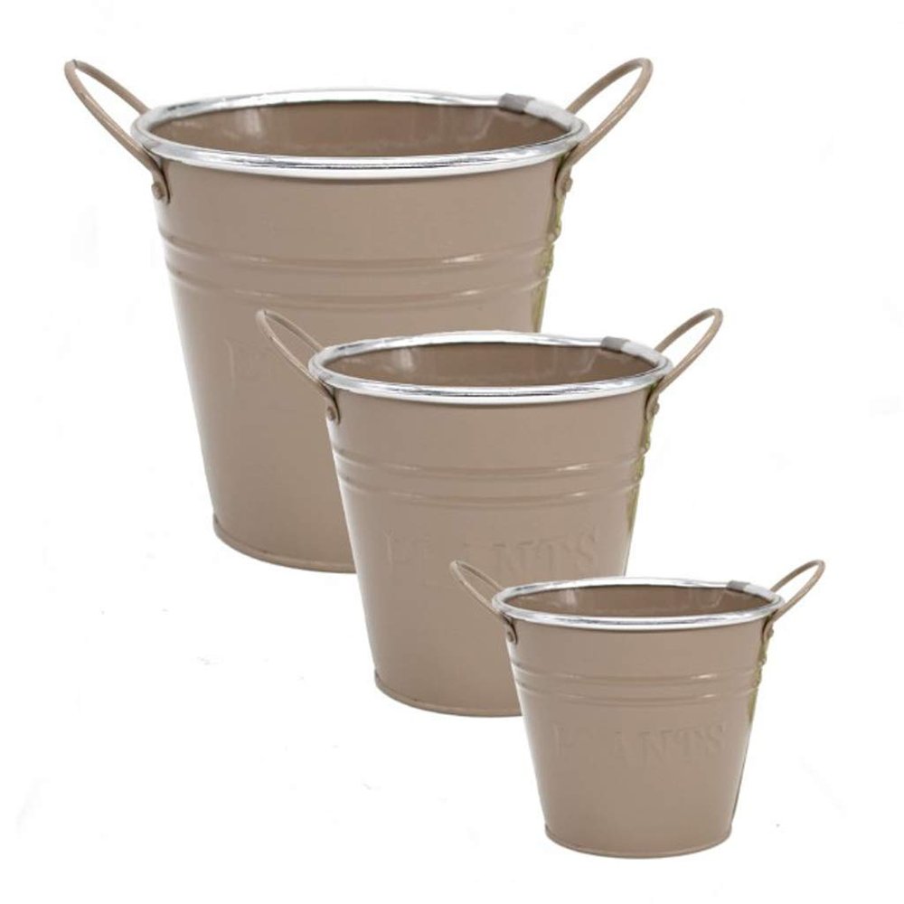 Backbayia Khaki Metal Bucket Planter for Home and Plants