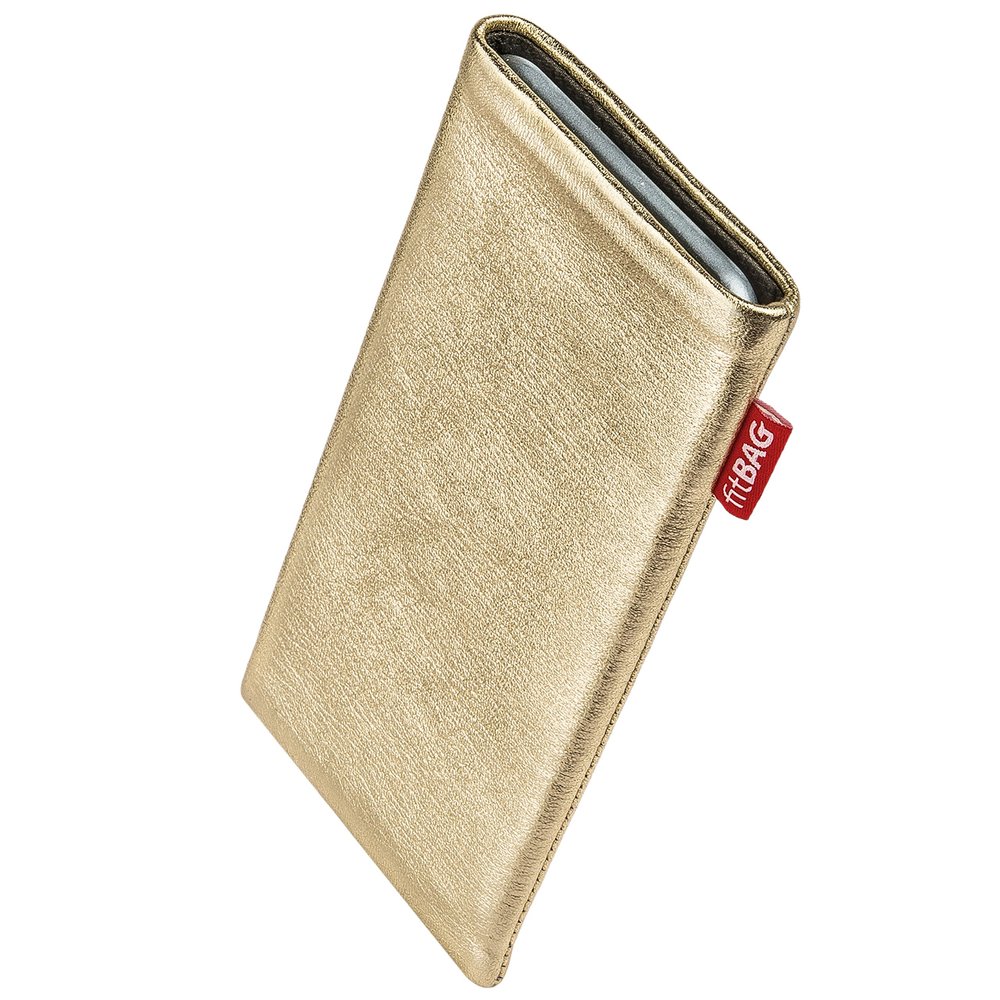 fitBAG Groove Gold Phone Pouch for Samsung Galaxy J6 Plus (2018), Genuine Foil Leather with Microfiber Lining