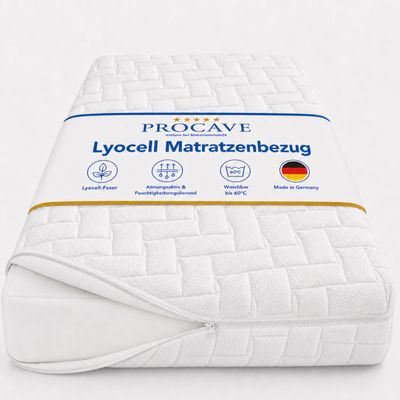 PROCAVE Quilted Lyocell Mattress Cover with 4-Sided Zipper and 4 Handles, Made in Germany, 60 x 220 cm for 12 cm Mattress Height