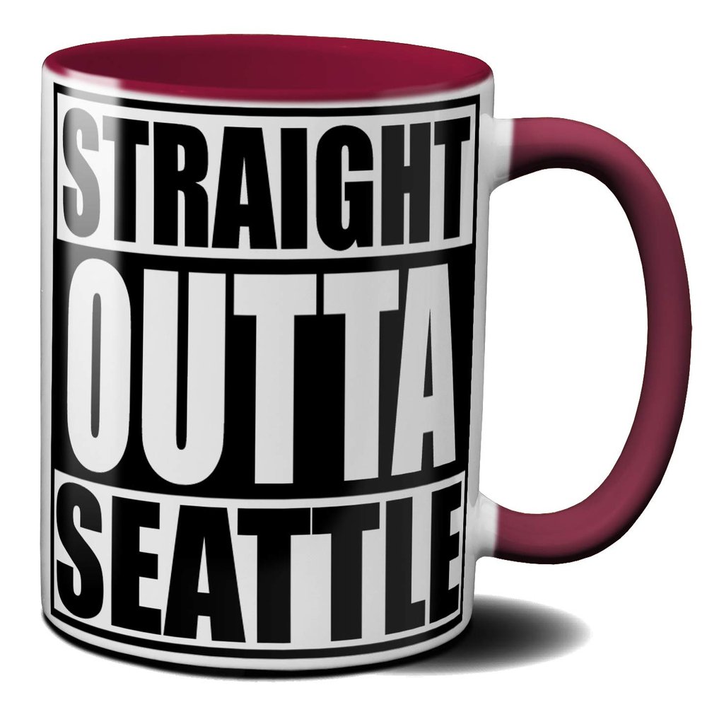OM3 Seattle Mug – Ceramic USA American City Mug, 11 oz/325 ml, Double-Sided Print, Bordeaux