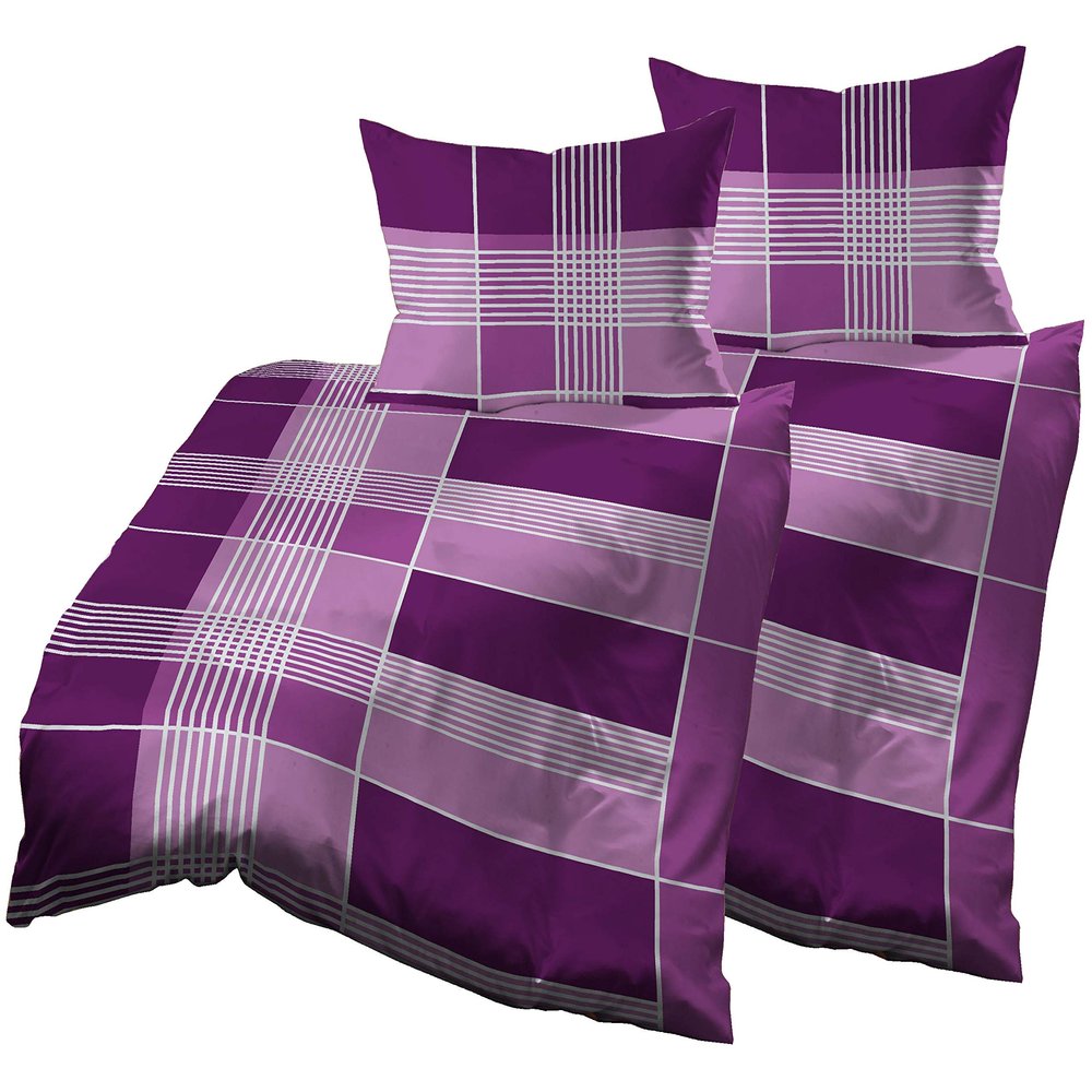 Gerald Wittmann 4-Piece Bedding Set, 2x 140x200 cm + 2x 70x90 cm, Cotton Waffle Piqué, Purple/Pink/Gray Check