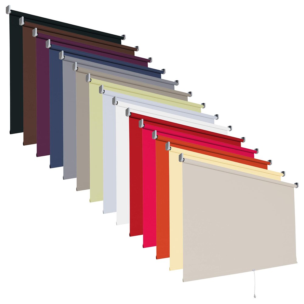 Blackout Roller Blind, Spring Roller Shade, Center Pull, 14 Colors, 60–200 cm Wide, Light-Blocking Fabric, Metal Mounting Brackets (60 x 180 cm, Light Gray)