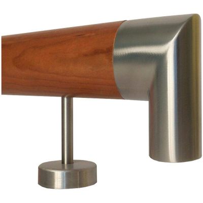 TIBU Cherry Wood Handrail, 90 cm, with 2 Straight Stainless Steel Brackets and End Pieces
