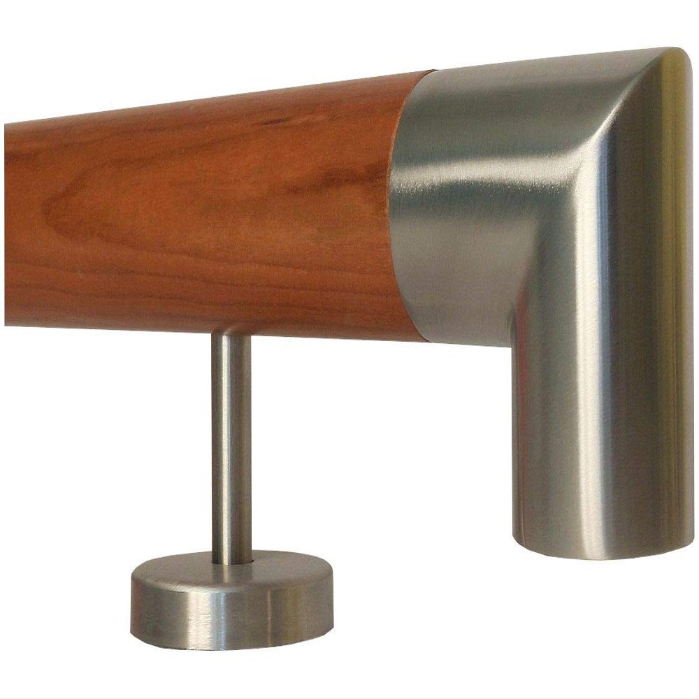 TIBU Cherry Wood Handrail, 90 cm, with 2 Straight Stainless Steel Brackets and End Pieces