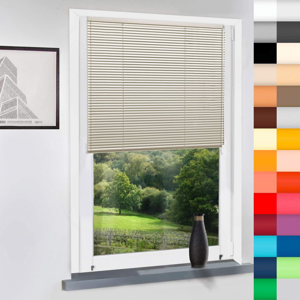 Custom Aluminum Venetian Blind with Endless Chain, No-Drill Clip Mounts, Light Beige, 180 x 105 cm