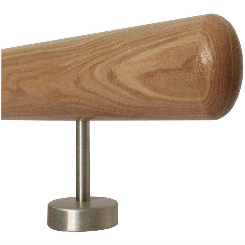 TIBU Ash Wood Handrail, 330 cm, Milled Half-Sphere Ends, 4 Straight Brackets